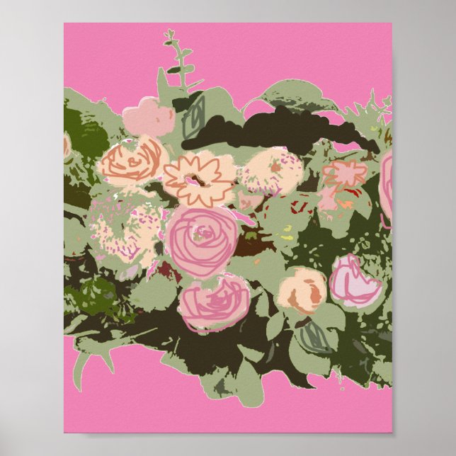 Blume Bouquet in Vase Malerei Kunst Poster (Vorne)