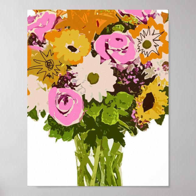 Blume Bouquet in Vase Malerei Kunst Poster (Vorne)