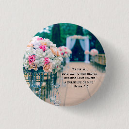 Blume Bouquet Liebe und Hochzeitsaisle Bibel Verse Button