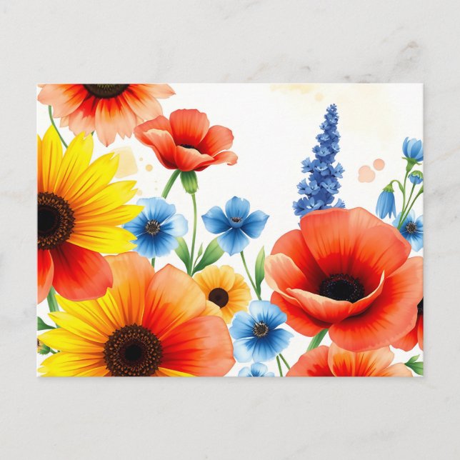 Blume Bouquet mit Sonnenblumen Postkarte (Vorderseite)