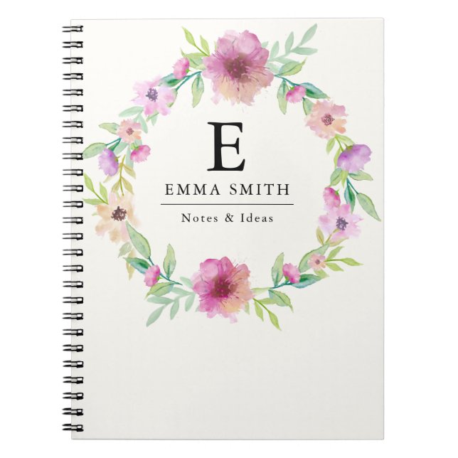 Blume Bouquet Monogramm Personalisiertes Notebook Notizblock (Vorderseite)