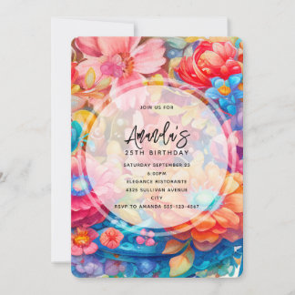 Blume Bouquet Orange & Blue Boho Geburtstag Einladung