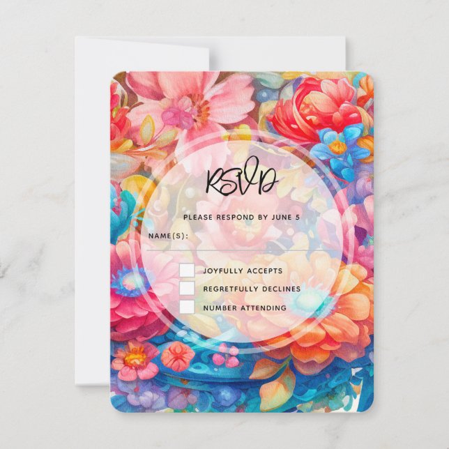 Blume Bouquet Orange & Blue Boho Wedding RSVP Karte (Vorderseite)