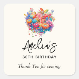 Blume Bouquet Orange & Blue Geburtstag Vielen Dank Quadratischer Aufkleber