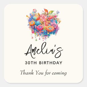 Blume Bouquet Orange & Blue Geburtstag Vielen Dank Quadratischer Aufkleber