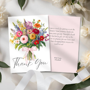 Blume Bouquet Pink Bow Script Dankeskarte