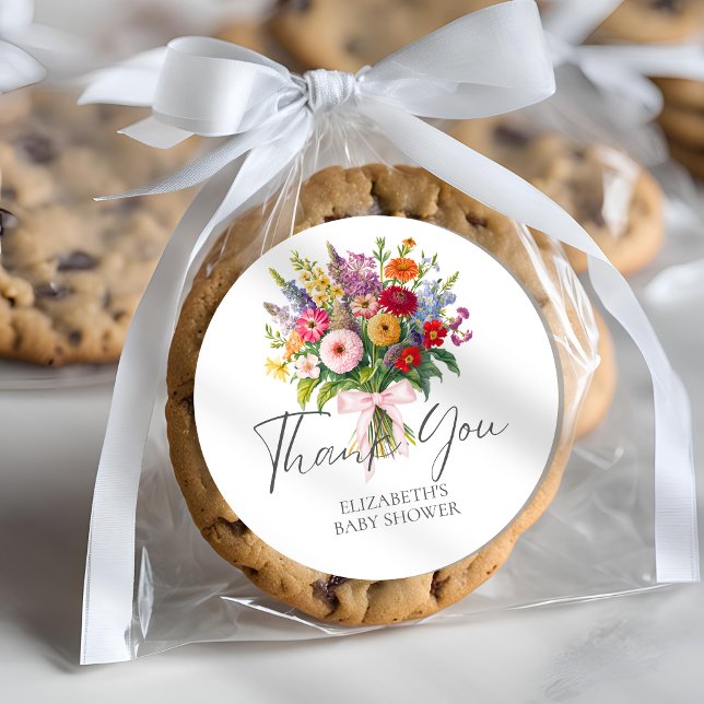 Blume Bouquet Pink Bow Vielen Dank Runder Aufkleber (Von Creator hochgeladen)