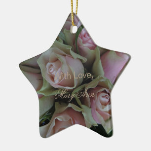 Blume Bouquet Pink Green Rose Blumenstrauß Keramik Ornament