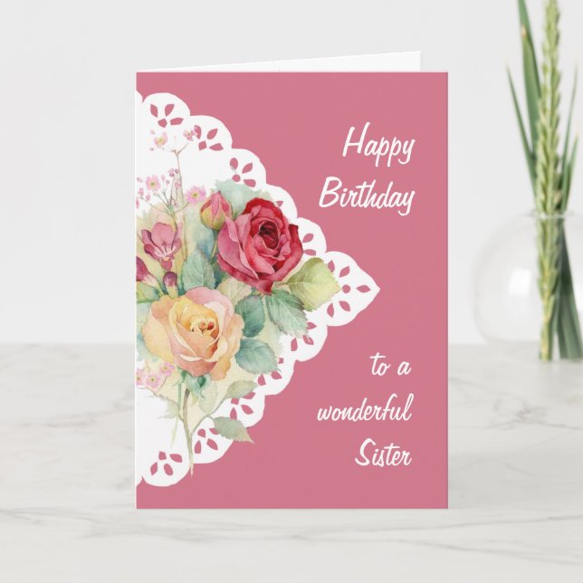 Blume Bouquet Schwester Birthday Card Karte (Vorderseite)