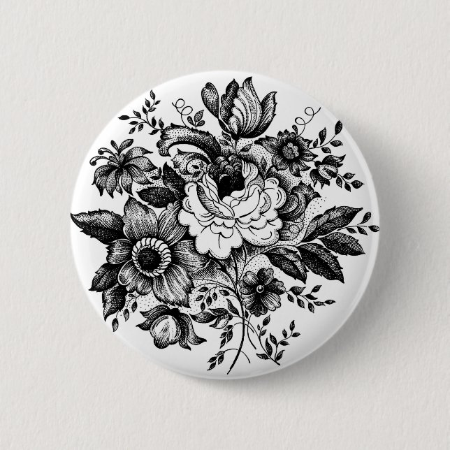 Blume Bouquet Silhouette Button (Vorderseite)