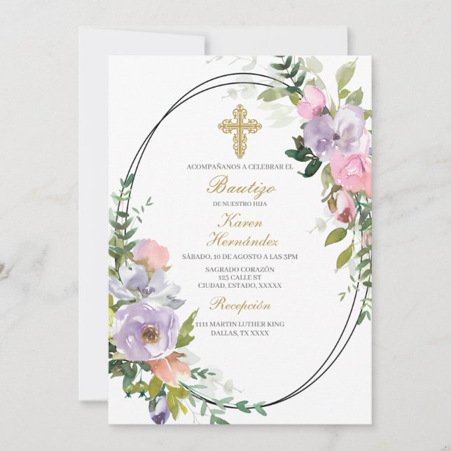 Blume Bouquet Taufe Spanisch Einladung (Vorderseite)