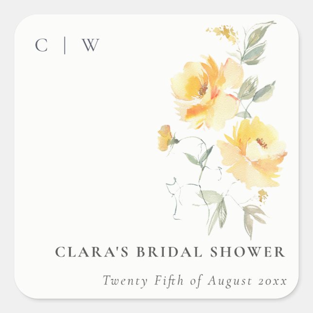 Blume-Brautparty für Gelbgrün-Rose Quadratischer Aufkleber (Vorderseite)