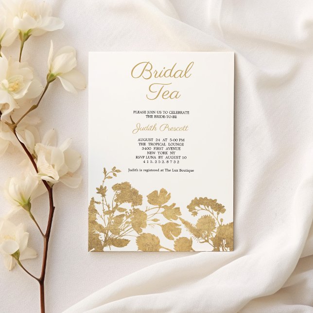 Blume Bridal Tee Party Brautparty Einladung (White gold flower bridal tea party Bridal Shower )