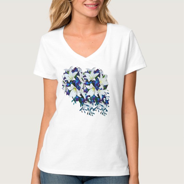 Blume Bridesmaid, blaue, violette und weiße Seide T-Shirt (Vorderseite)