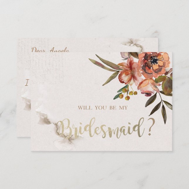 Blume Bridesmaid Card für Aquarellfarben Einladung (Vorne/Hinten)