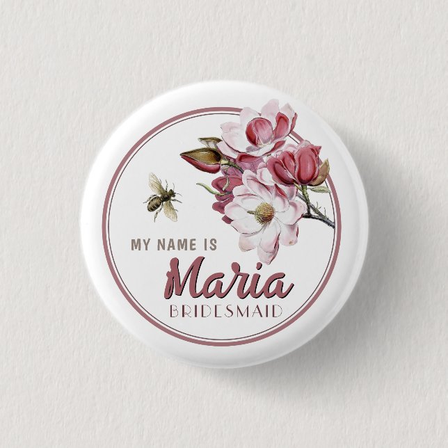 Blume Bridesmaid: Name der Hochzeitspartei Button (Vorderseite)