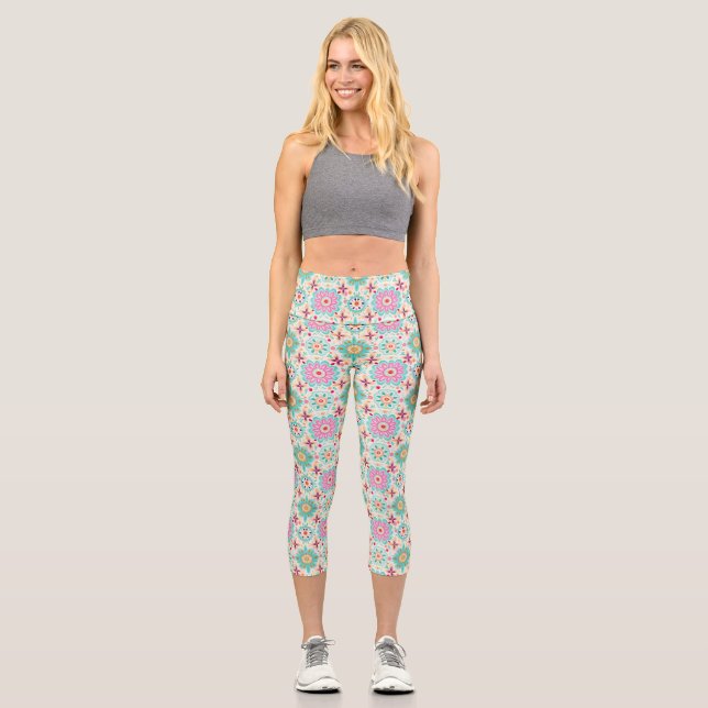 Blume bringen Farbe in Ihre Welt Capri Leggings (Vorderseite)