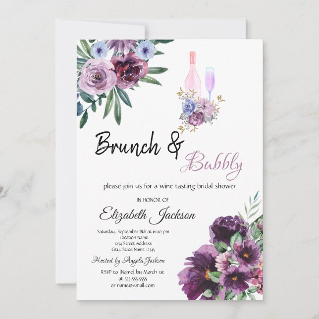 Blume Brunch & Bubbly Brautparty Einladung (Vorderseite)