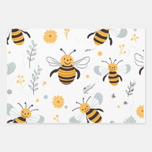 Blume Bubble Bee Wrapping Paper Sheet Set von 3 Geschenkpapier Set