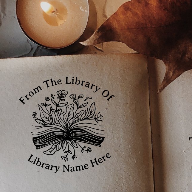 Blume & Buch aus der Bibliothek buchen Ihren Namen Permastempel (Von Creator hochgeladen)