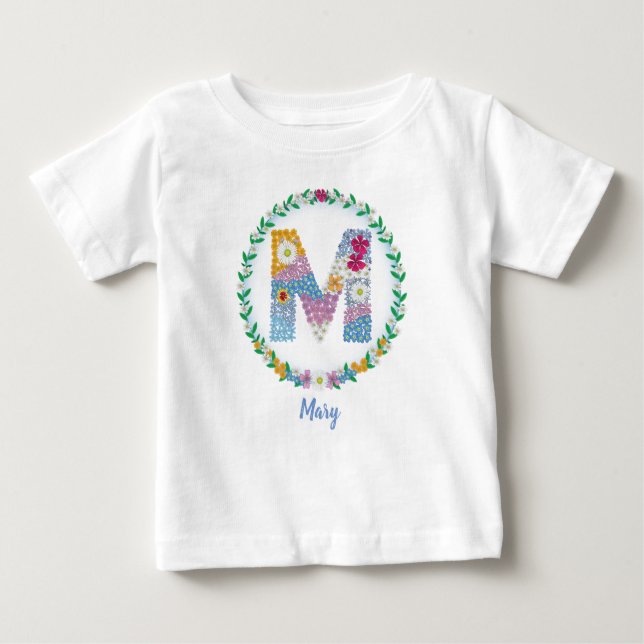 Blume Buchstaben Anfangsbuchstaben "M" mit Persona Baby T-shirt (Vorderseite)