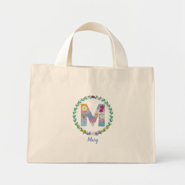 Blume Buchstaben Anfangsbuchstaben "M" mit Persona Mini Stoffbeutel (Vorne)