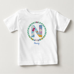Blume Buchstaben Anfangsbuchstaben "N" mit Persona Baby T-shirt