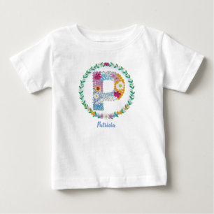 Blume Buchstaben Anfangsbuchstaben "P" mit Persona Baby T-shirt