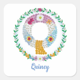 Blume Buchstaben Anfangsbuchstaben "Q" mit Persona Quadratischer Aufkleber