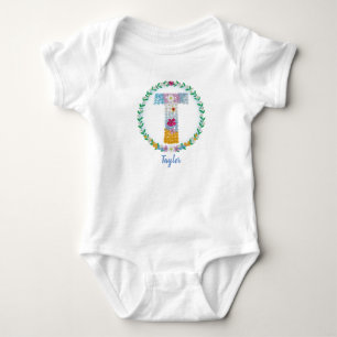 Blume Buchstaben Anfangsbuchstaben "T" mit Persona Baby Strampler