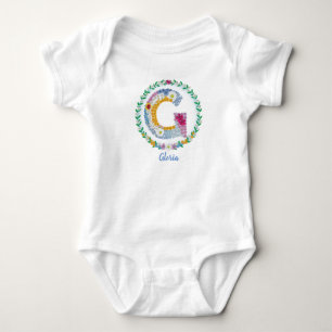 Blume Buchstaben "G" mit Personalisiertem Namen Baby Strampler