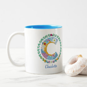 Blume Buchstaben Initial "C" mit Personalisiertem Zweifarbige Tasse