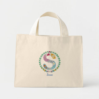 Blume Buchstaben Initial "S" mit Personalisiertem Mini Stoffbeutel