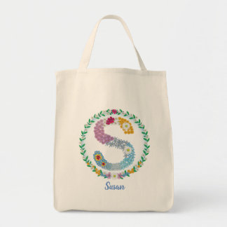 Blume Buchstaben Initial "S" mit Personalisiertem Tragetasche