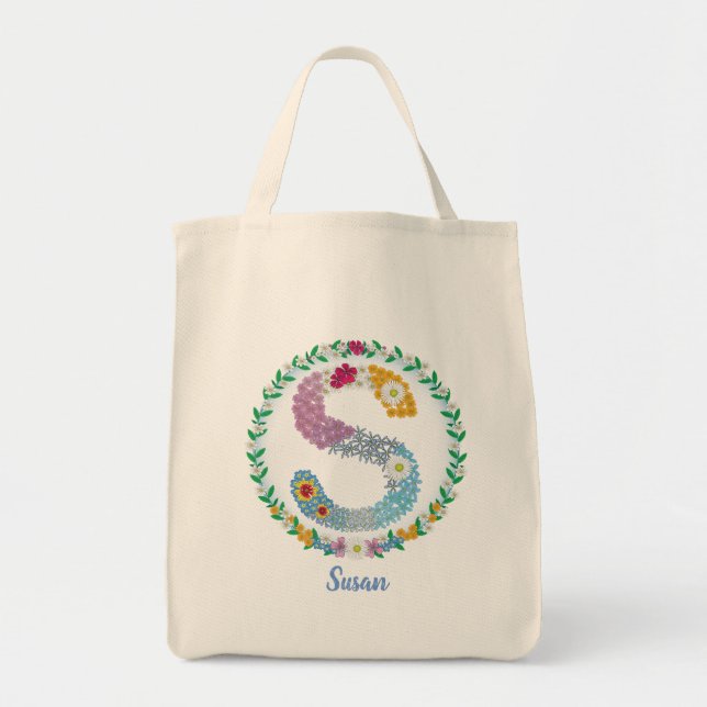 Blume Buchstaben Initial "S" mit Personalisiertem  Tragetasche (Vorne)