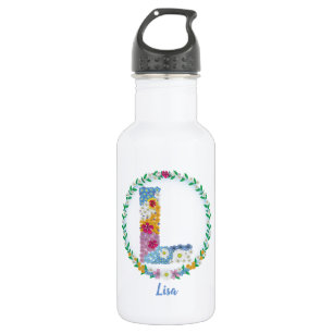 Blume Buchstaben "L" mit Personalisiertem Namen Edelstahlflasche