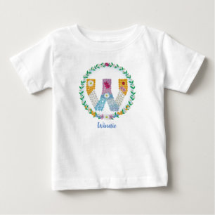 Blume Buchstaben "W" mit Personalisiertem Namen Baby T-shirt
