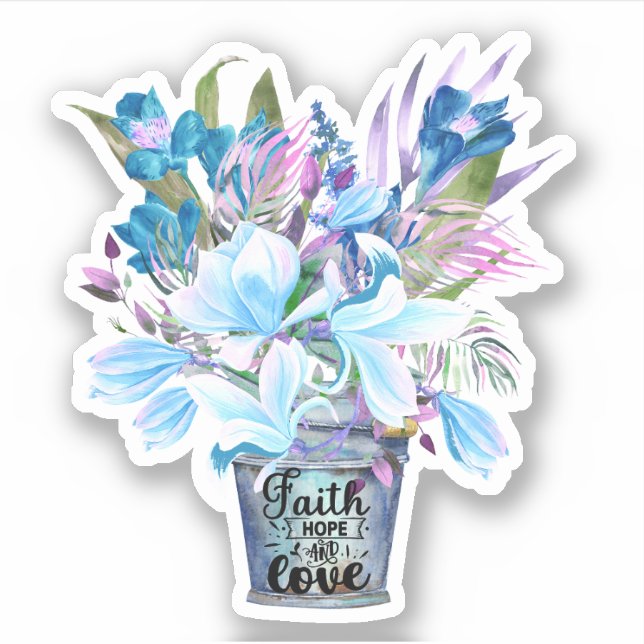 Blume Bucket Blue Faith Hope Liebe Notebook Aufkleber (Vorderseite)