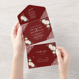 Blume Burgundy Wedding All In One Einladung