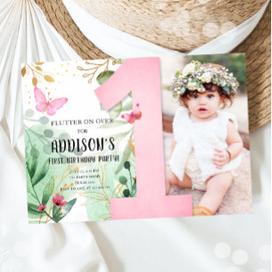 Blume Butterfly Garden Floral 1. Geburtstag Einladung