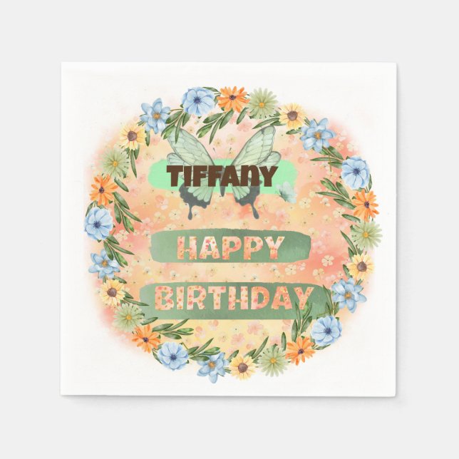 Blume & Butterfly Geburtstag Serviette (Vorderseite)
