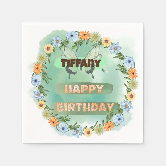 Blume & Butterfly Geburtstag Serviette (Vorderseite)