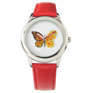 Blume Butterfly mit gelbem Kalifornien-Mohn Armbanduhr