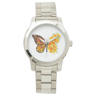 Blume Butterfly mit gelbem Kalifornien-Mohn Armbanduhr