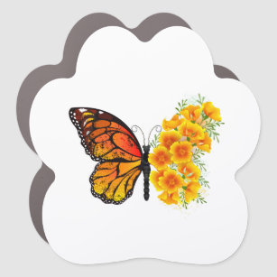 Blume Butterfly mit gelbem Kalifornien-Mohn Auto Magnet