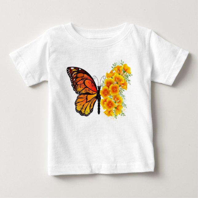 Blume Butterfly mit gelbem Kalifornien-Mohn Baby T-shirt (Vorderseite)