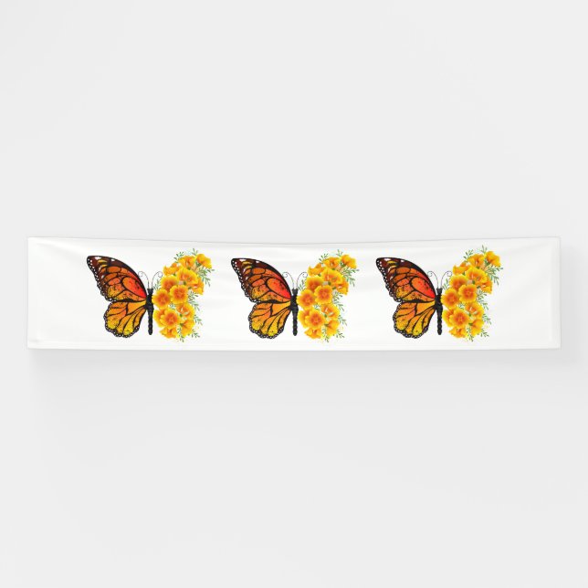 Blume Butterfly mit gelbem Kalifornien-Mohn Banner (Horizontal)