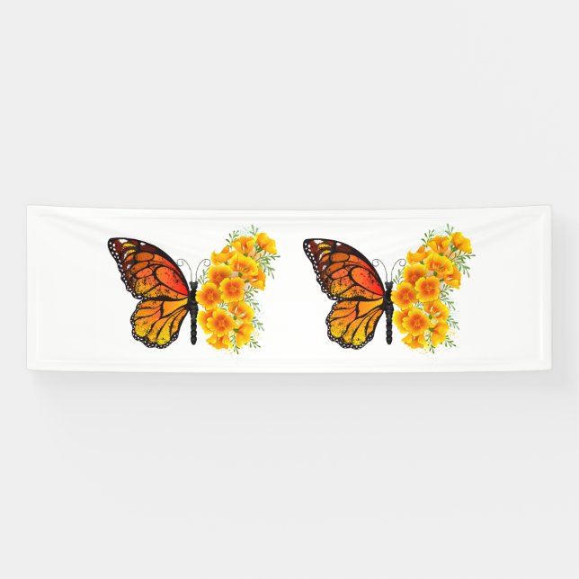 Blume Butterfly mit gelbem Kalifornien-Mohn Banner (Horizontal)
