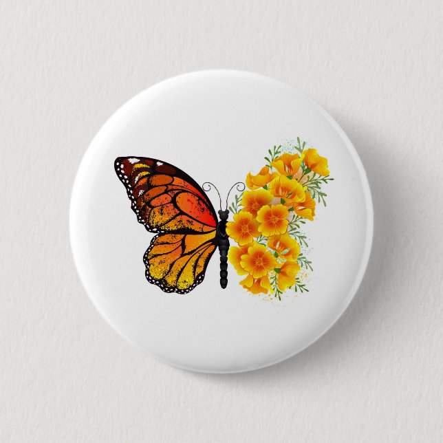 Blume Butterfly mit gelbem Kalifornien-Mohn Button (Vorderseite)