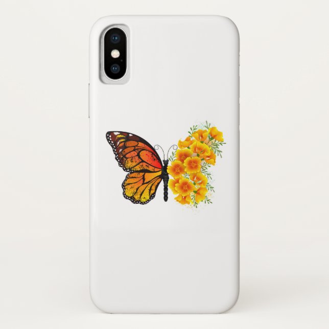 Blume Butterfly mit gelbem Kalifornien-Mohn Case-Mate iPhone Hülle (Rückseite)